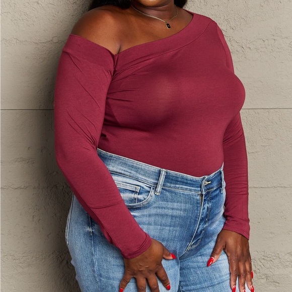 NEW Culture Code Fall For You Plus Size Asymmetrical Neck Long Sleeve Top Red - Picture 4 of 5